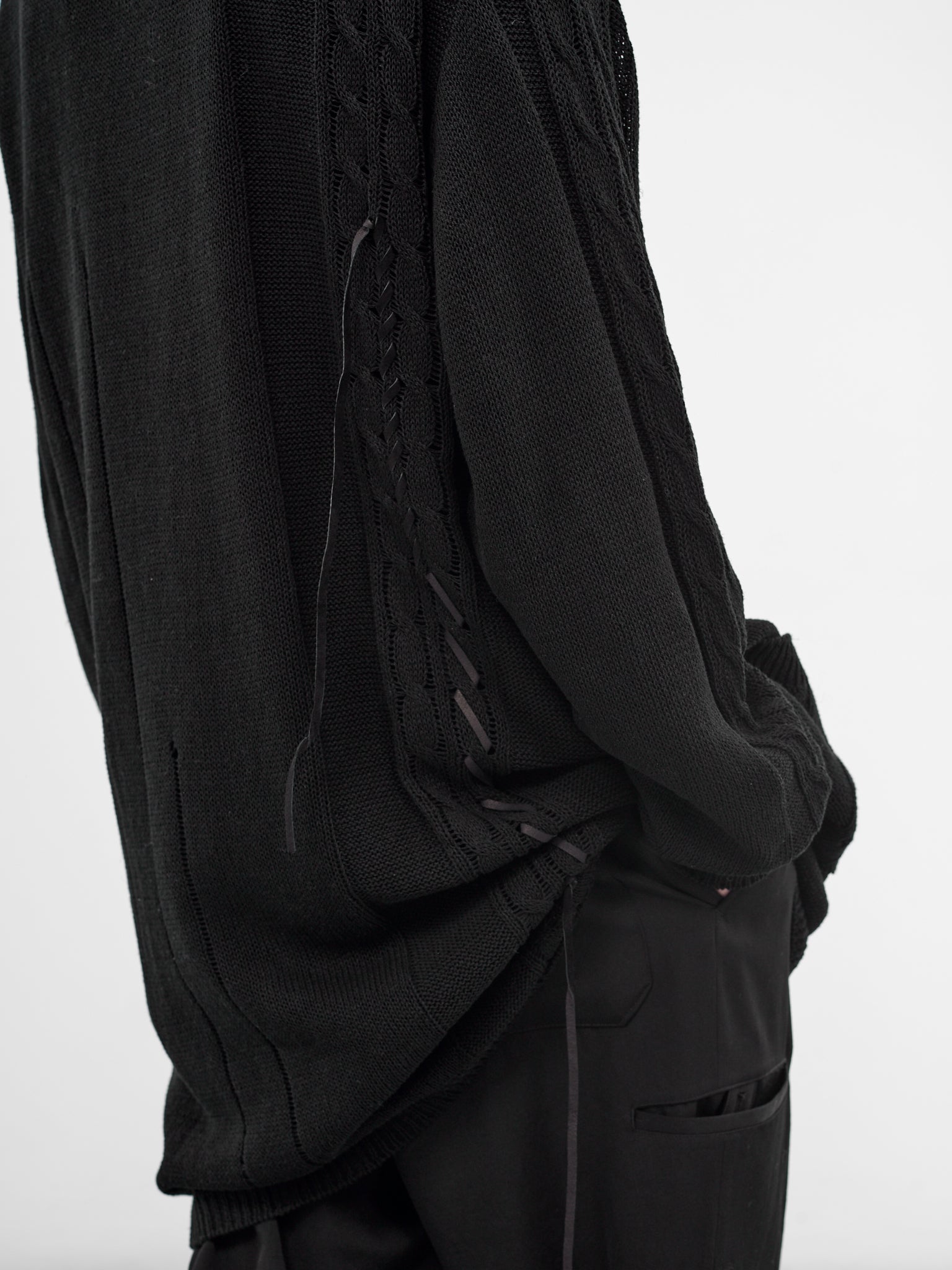 Black Laced Linen-Cotton Cardigan (HK-K375-374-1-BLACK