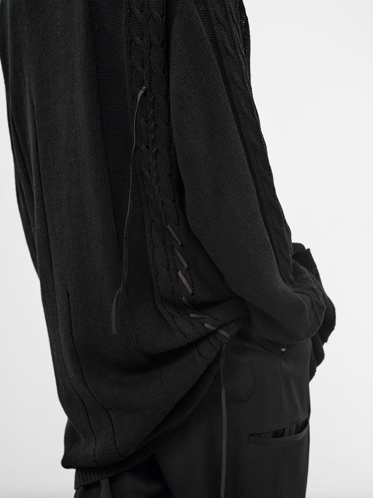 Black Laced Linen-Cotton Cardigan (HK-K375-374-1-BLACK