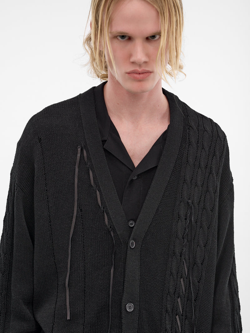 Black Laced Linen-Cotton Cardigan (HK-K375-374-1-BLACK