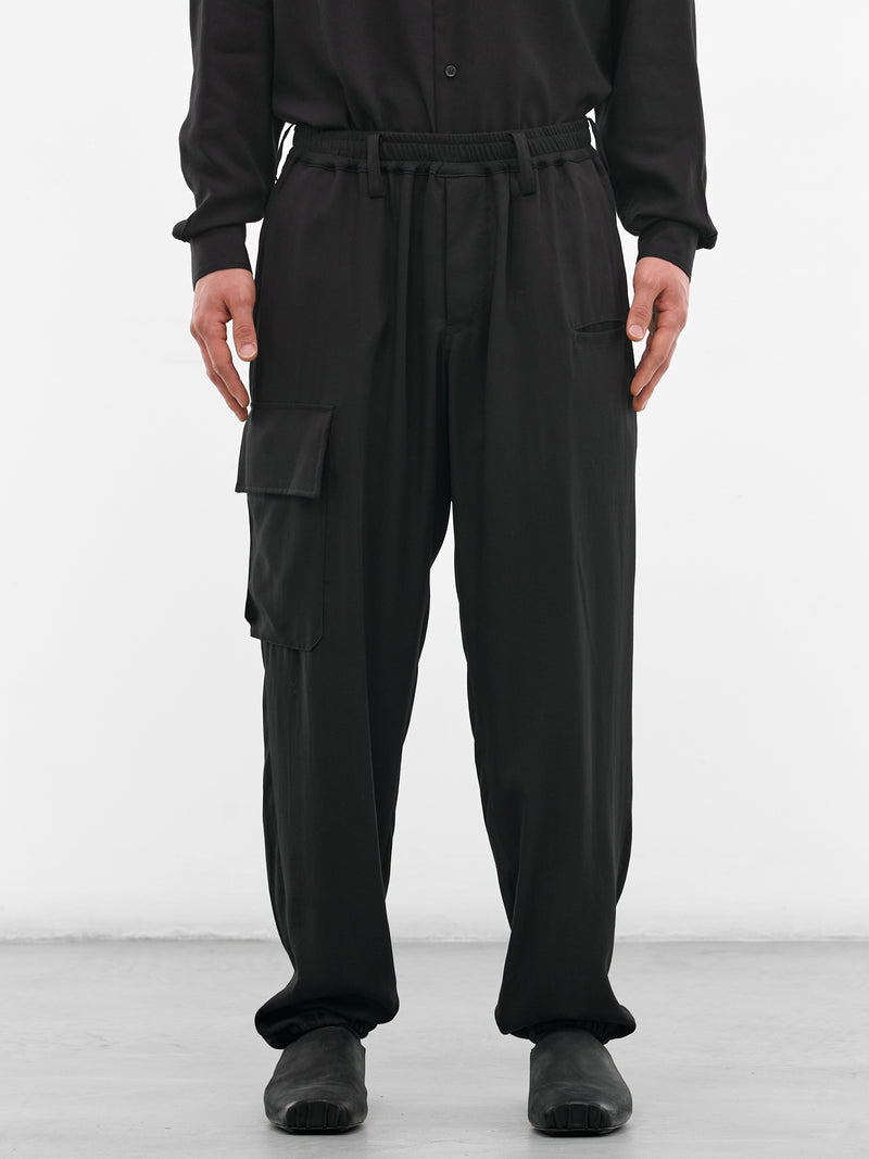 Black Elasticated Waist Cargo Pants (HK-P02-240-1-BLACK)