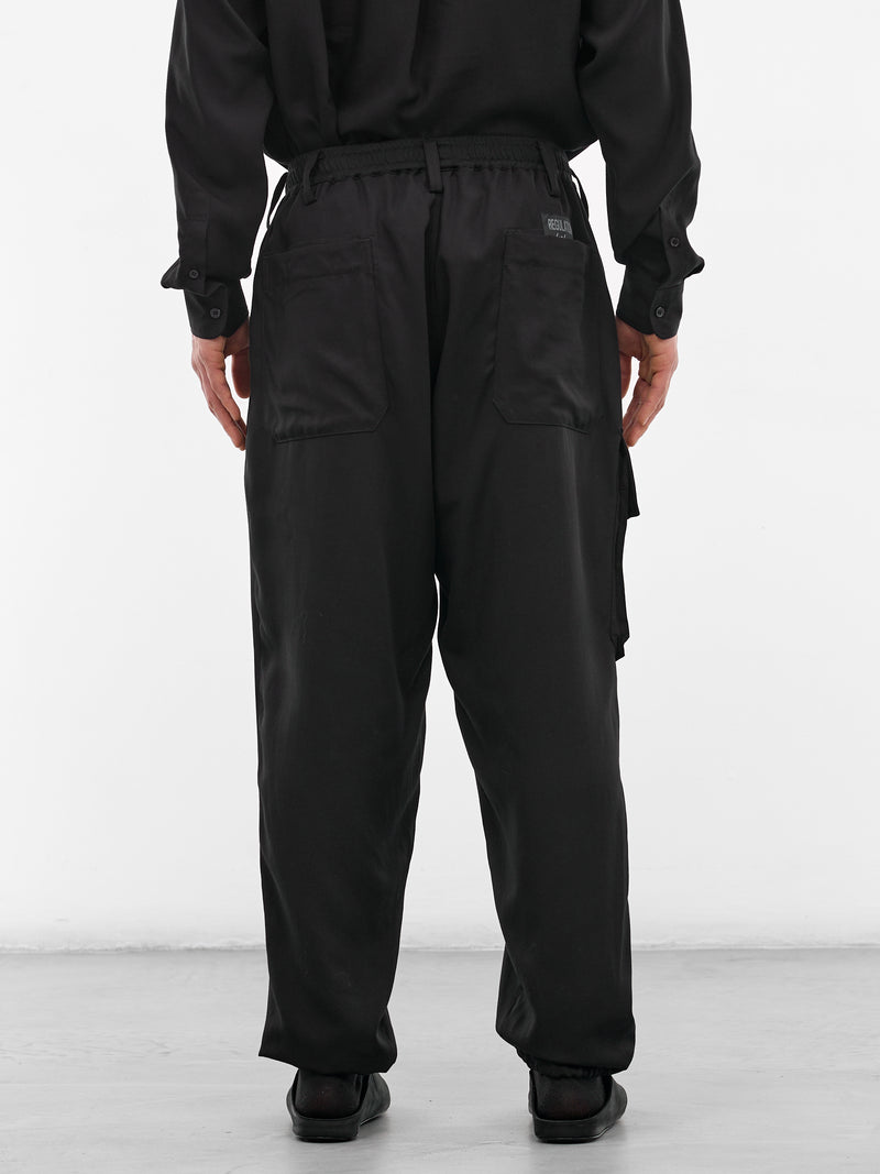 Black Elasticated Waist Cargo Pants (HK-P02-240-1-BLACK)