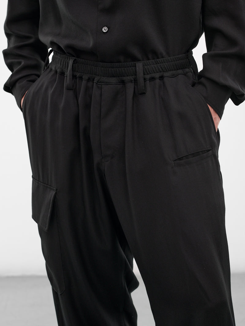 Black Elasticated Waist Cargo Pants (HK-P02-240-1-BLACK)