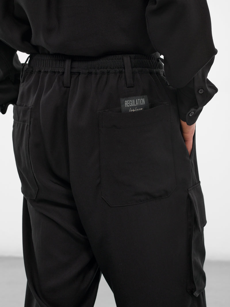 Black Elasticated Waist Cargo Pants (HK-P02-240-1-BLACK)