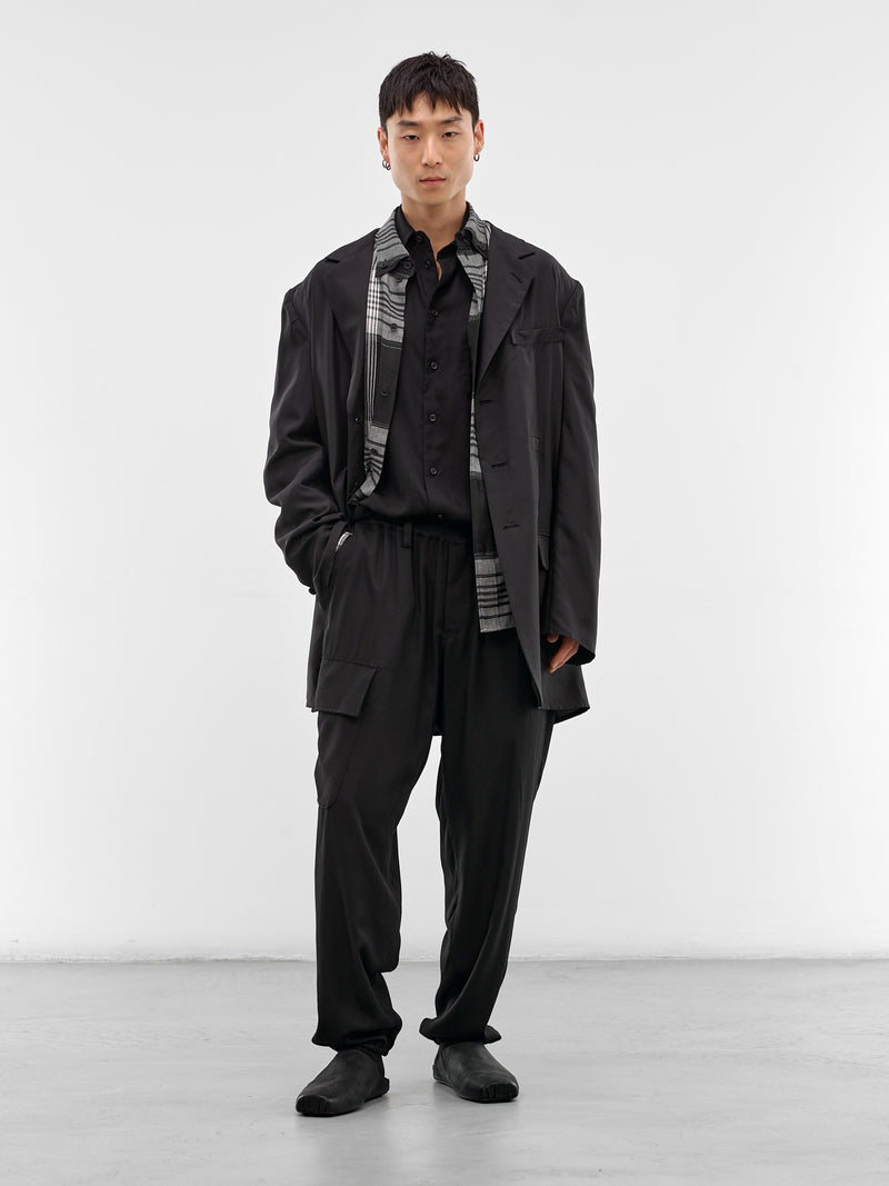 Black Elasticated Waist Cargo Pants (HK-P02-240-1-BLACK)