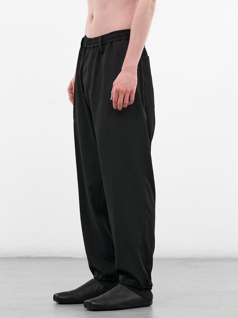 Black Wool Gabardine Elasticated Trousers (HK-P03-140-1-BLACK)