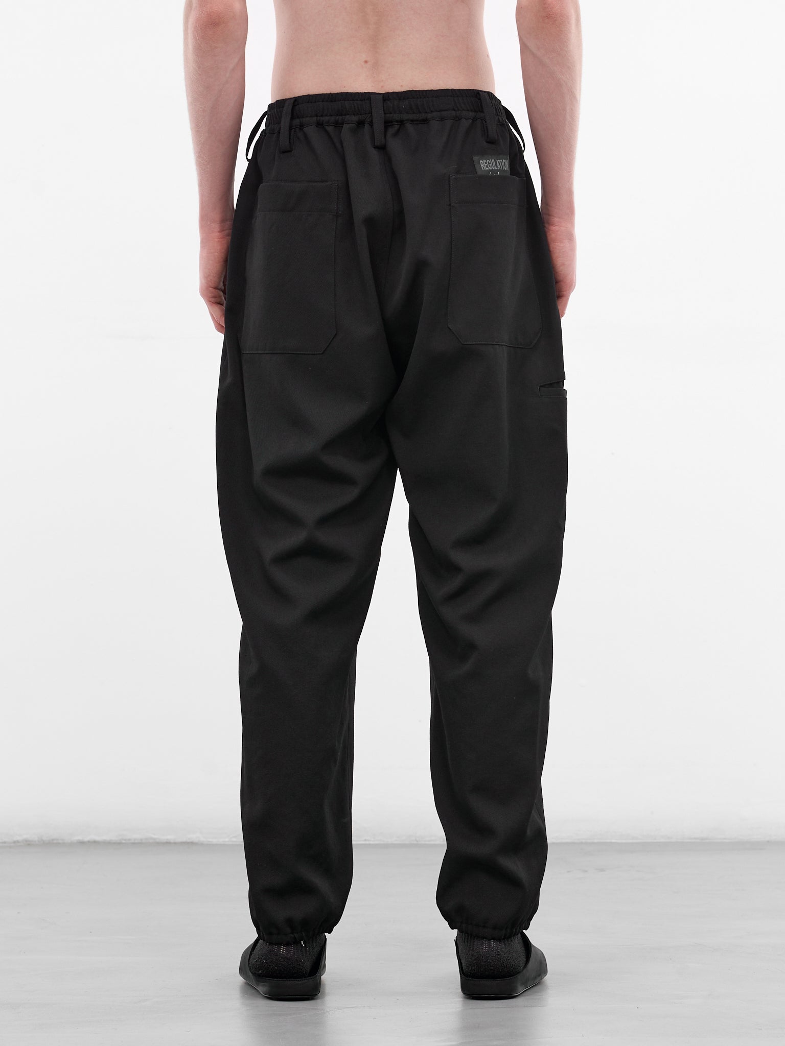 Black Wool Gabardine Elasticated Trousers (HK-P03-140-1-BLACK)