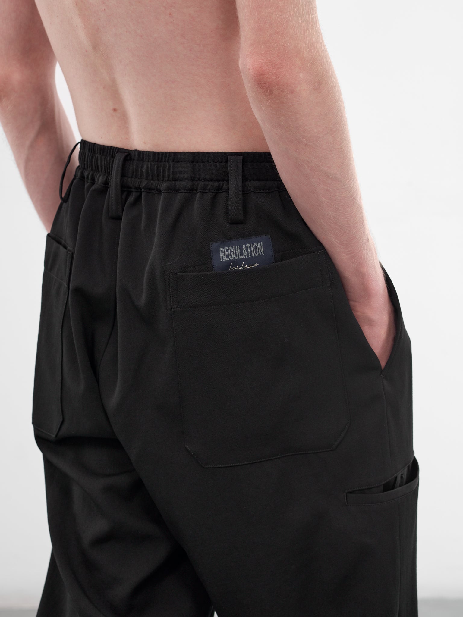 Black Wool Gabardine Elasticated Trousers (HK-P03-140-1-BLACK)