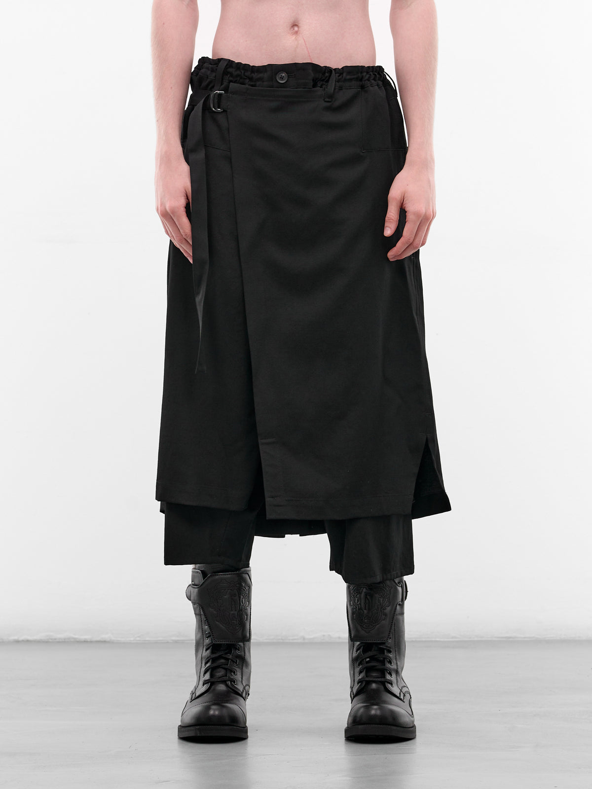 Black Wool Gabardine Wrap Pants (HK-P08-100-2-BLACK)