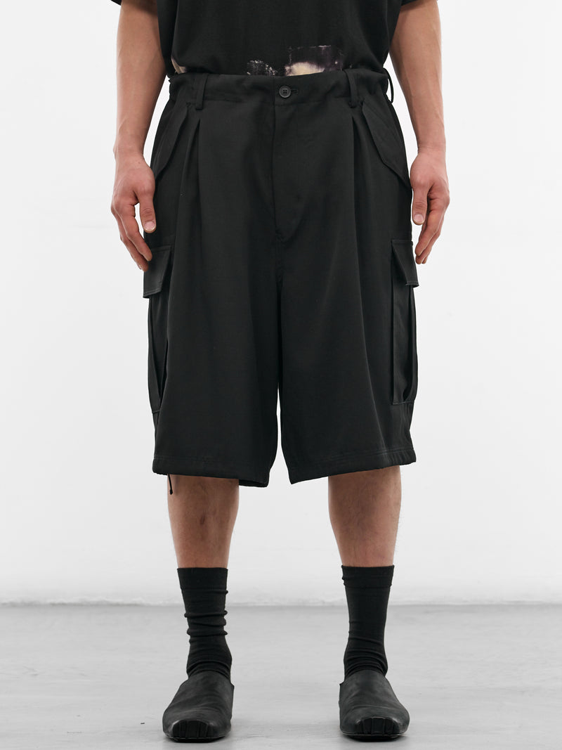 Black Baggy Wool Gabardine Shorts (HK-P09-100-2-BLACK)