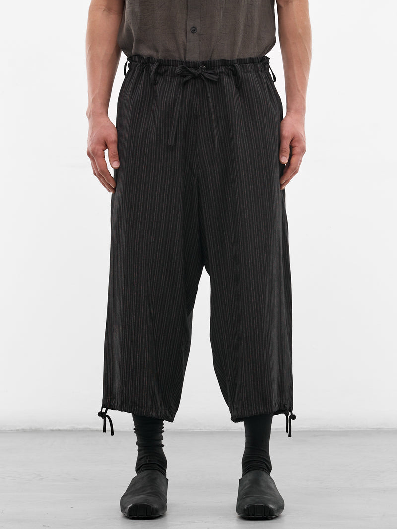 Black Striped Cropped Wide Trousers (HK-P54-227-1-BLACK)