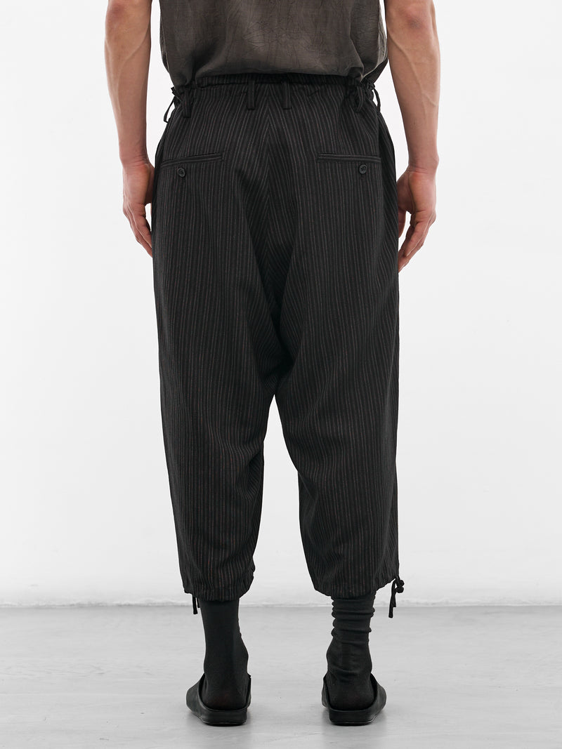 Black Striped Cropped Wide Trousers (HK-P54-227-1-BLACK)