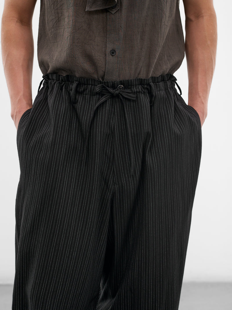 Black Striped Cropped Wide Trousers (HK-P54-227-1-BLACK)