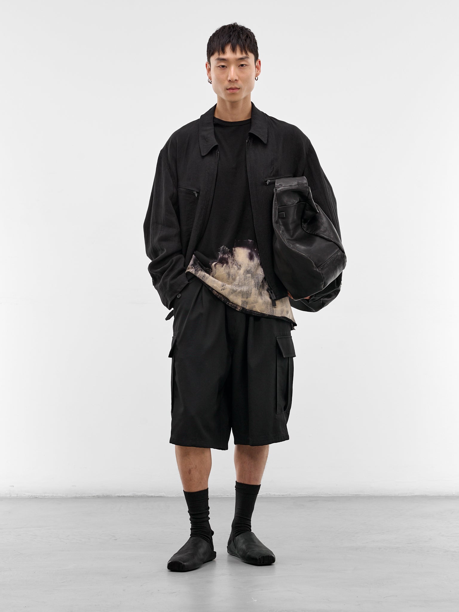 Black Baggy Wool Gabardine Shorts (HK-P09-100-2-BLACK)