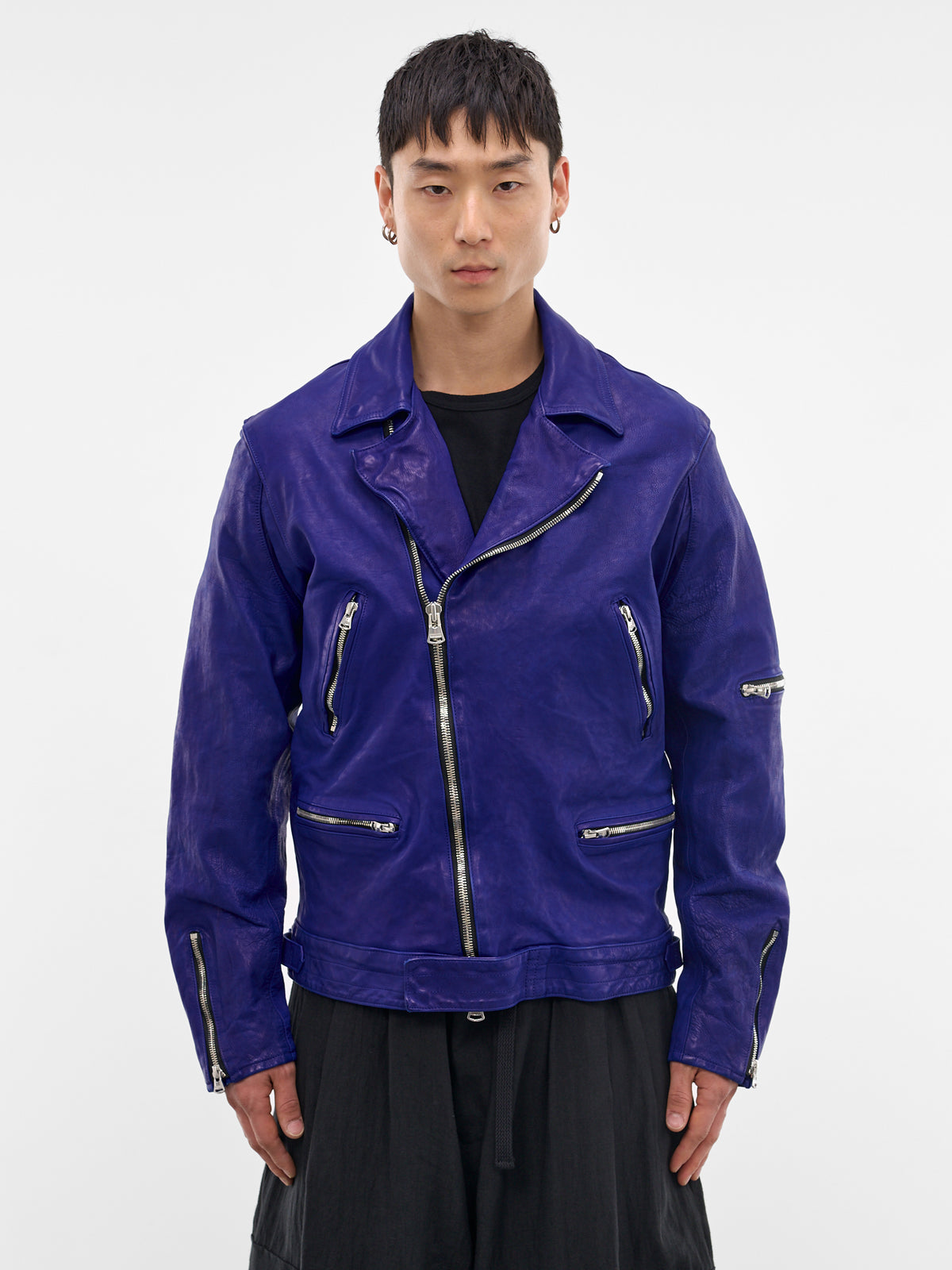 Blue Leather Double-Rider Jacket (HK-Y99-705-1-BLUE)