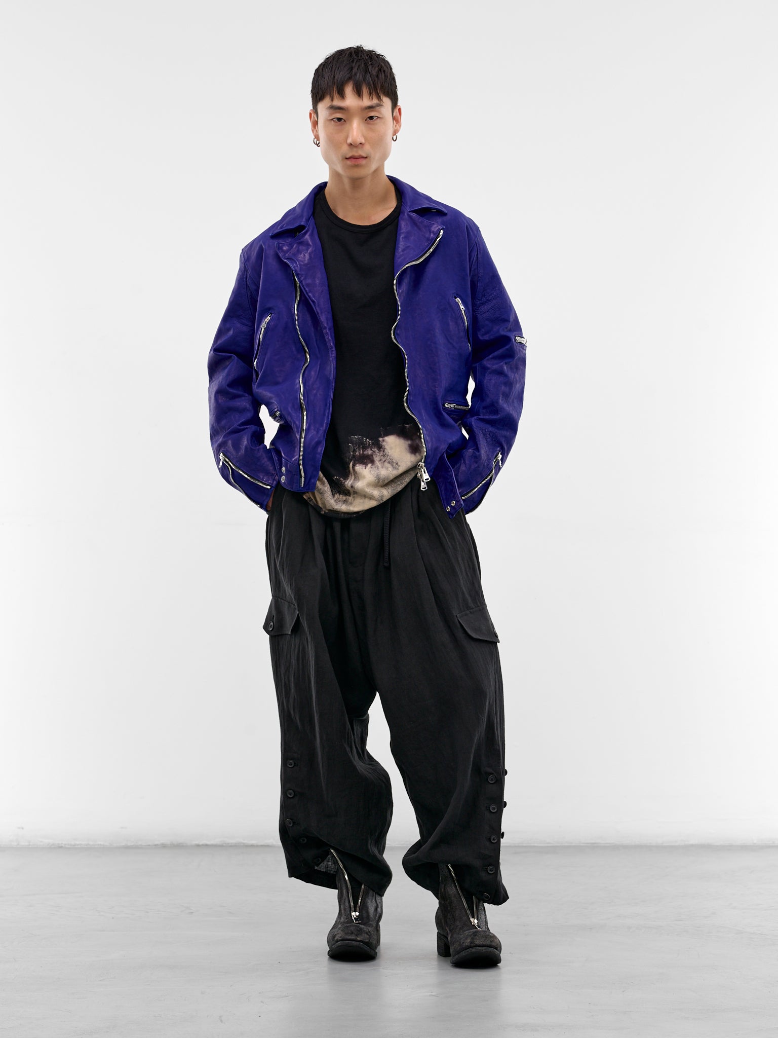 Blue Leather Double-Rider Jacket (HK-Y99-705-1-BLUE)