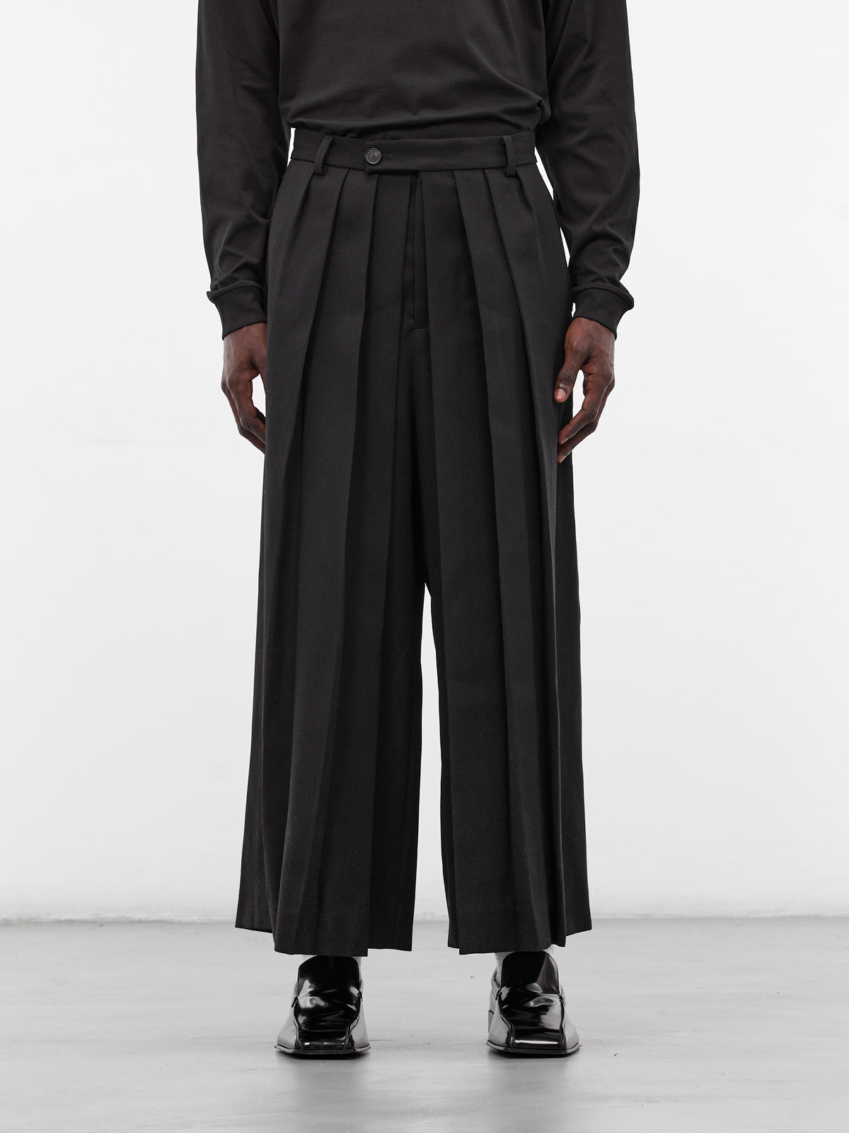 Black Wool Hakama Trousers (HAKAMA-LONG-MATTE-SHINY-BLACK)