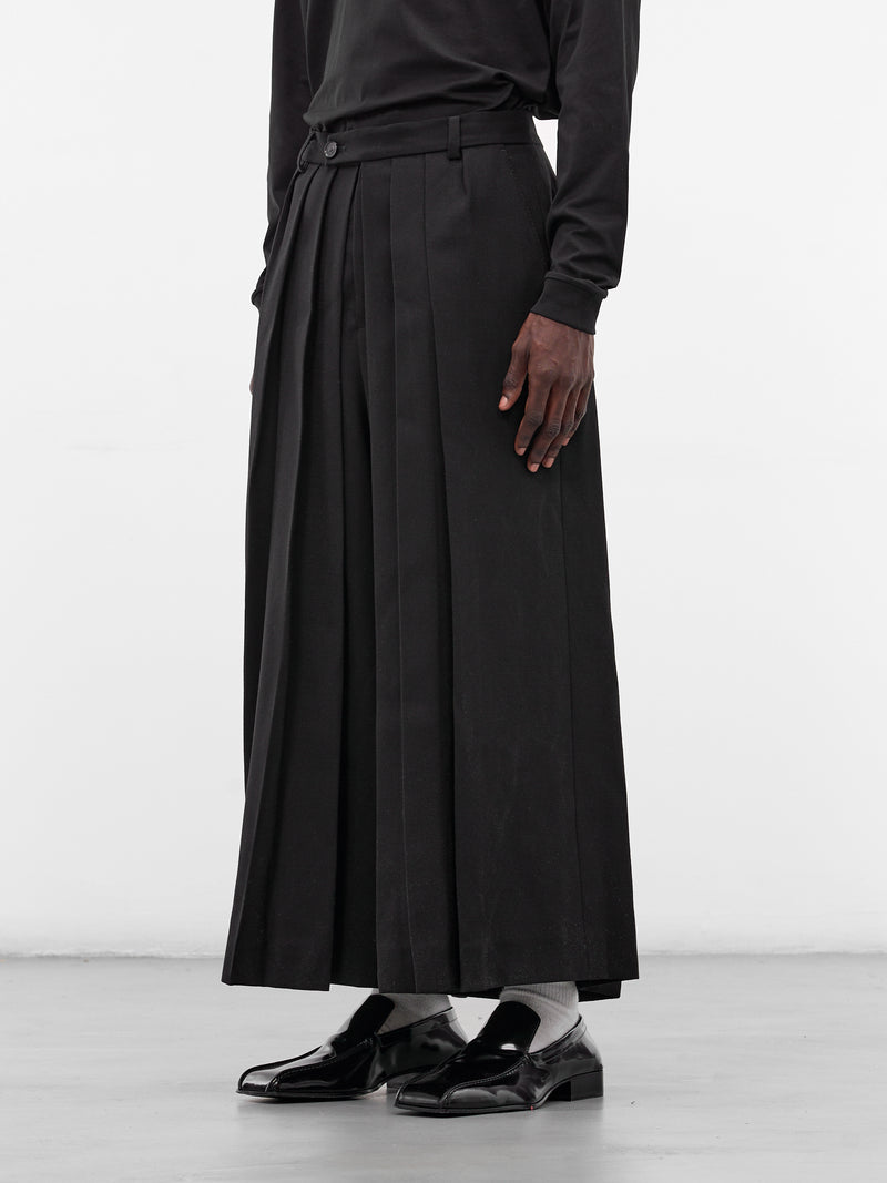 Black Wool Hakama Trousers (HAKAMA-LONG-MATTE-SHINY-BLACK)