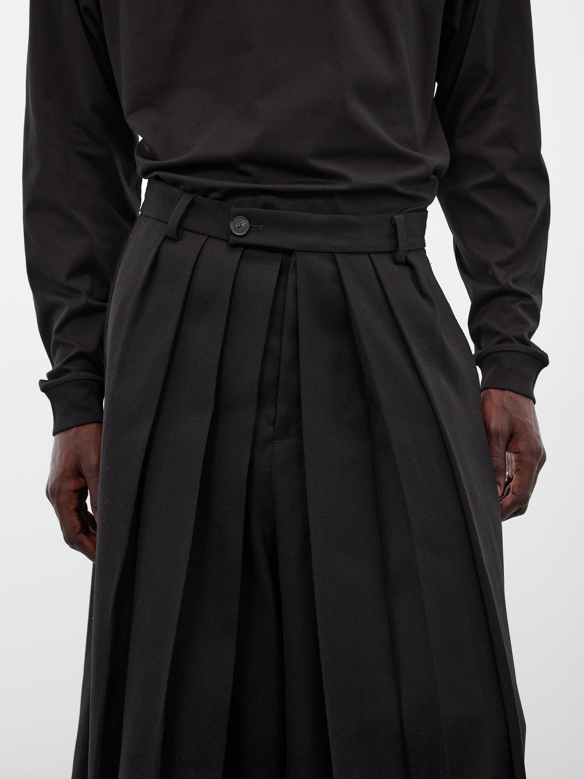 Black Wool Hakama Trousers (HAKAMA-LONG-MATTE-SHINY-BLACK)