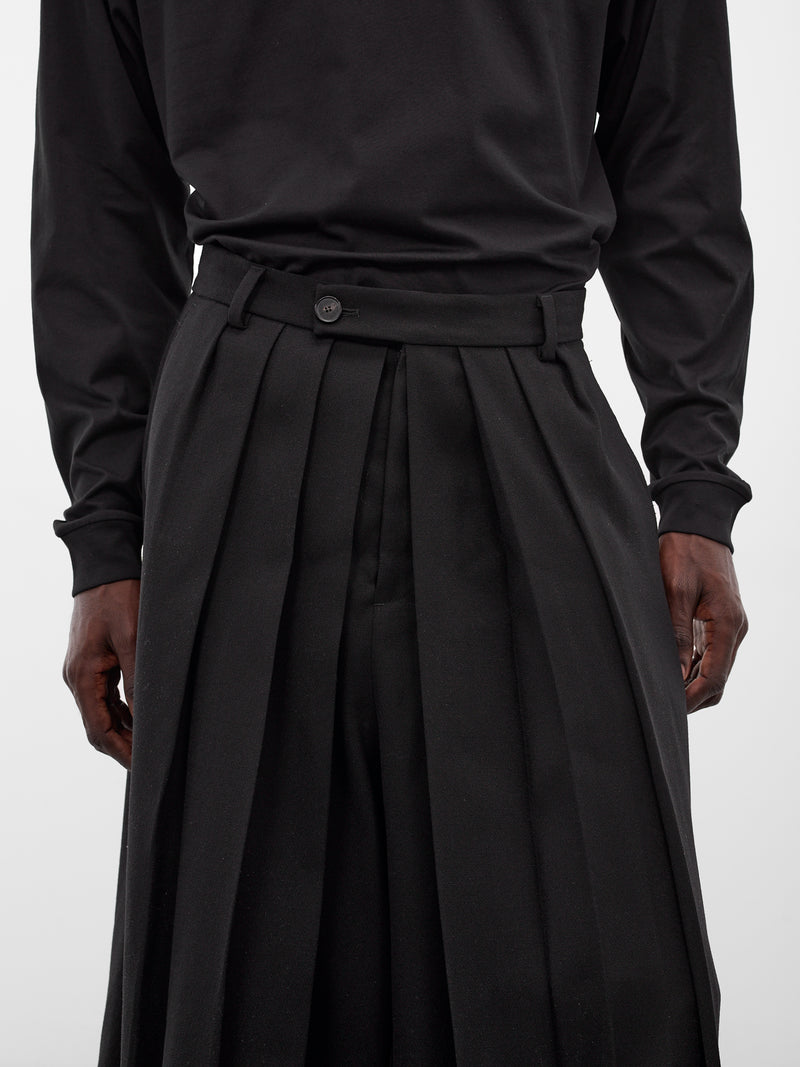 Black Wool Hakama Trousers (HAKAMA-LONG-MATTE-SHINY-BLACK)