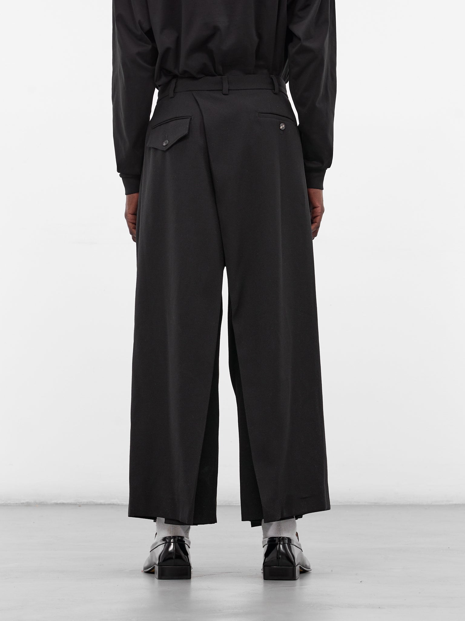 Black Wool Hakama Trousers (HAKAMA-LONG-MATTE-SHINY-BLACK)