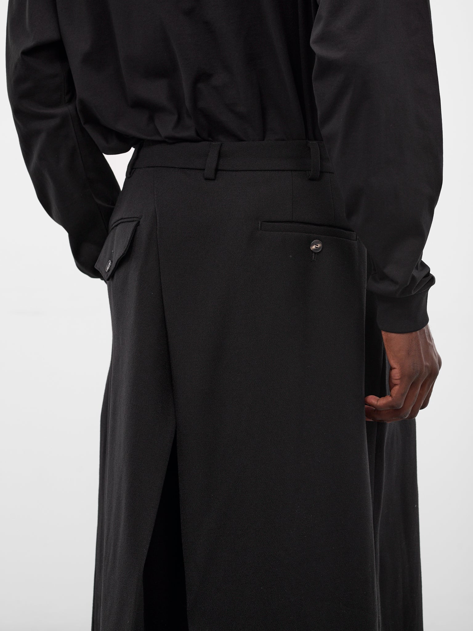 Black Wool Hakama Trousers (HAKAMA-LONG-MATTE-SHINY-BLACK)
