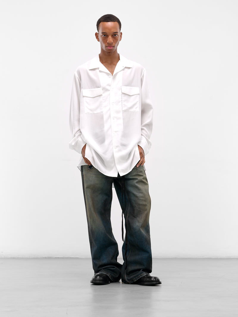 White Oversized Pocket Button-Up Shirt (HL-B91-250-1-WHITE)