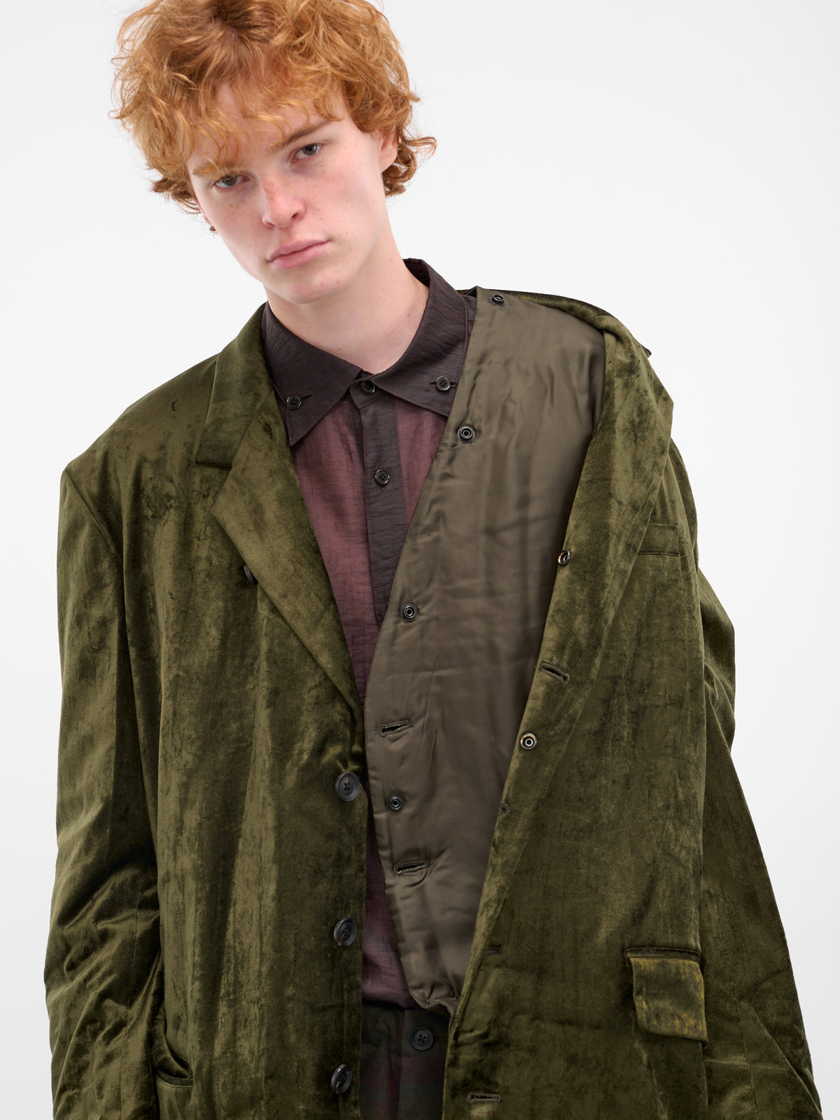 Khaki Crushed Velvet Tailored Coat (HL-J11-022-1-KHAKI)