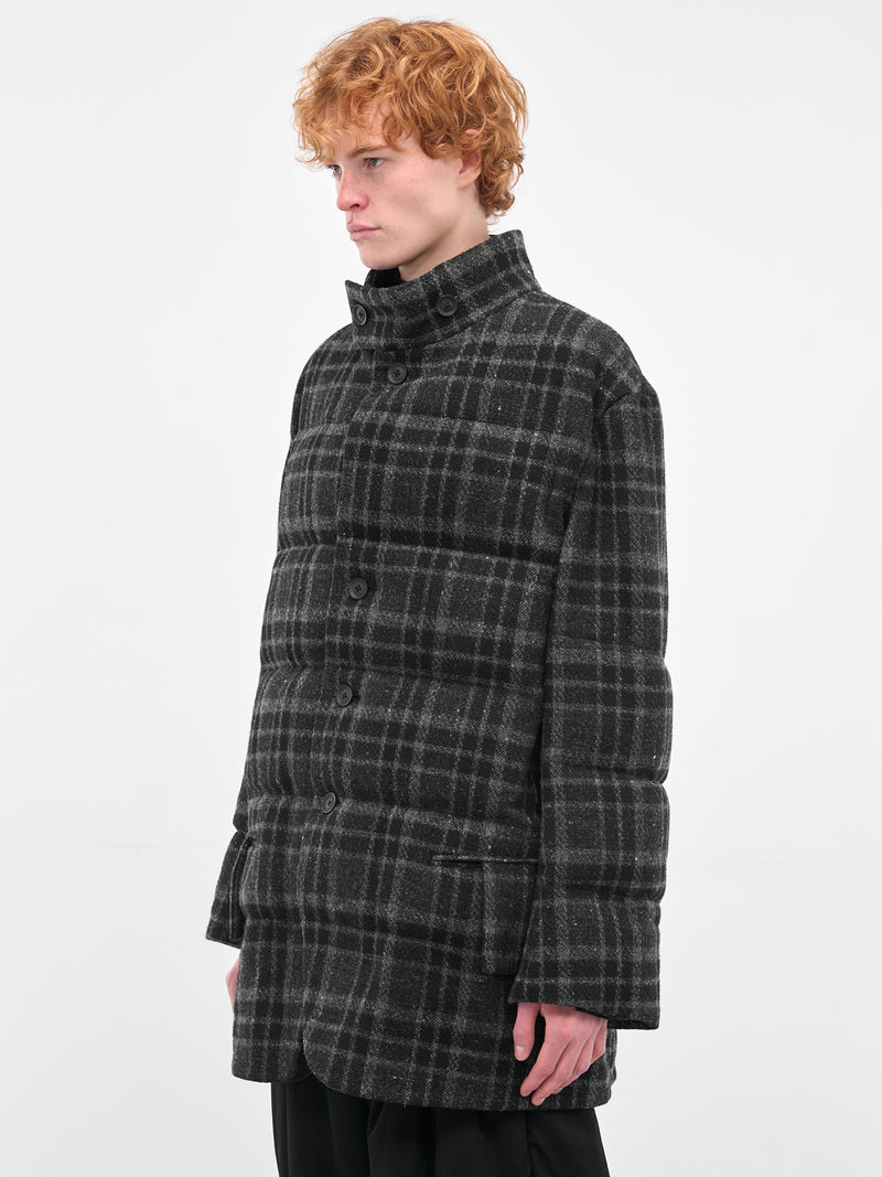 Black Plaid Wool Puffer Jacket (HL-J39-112-1-BLACK)