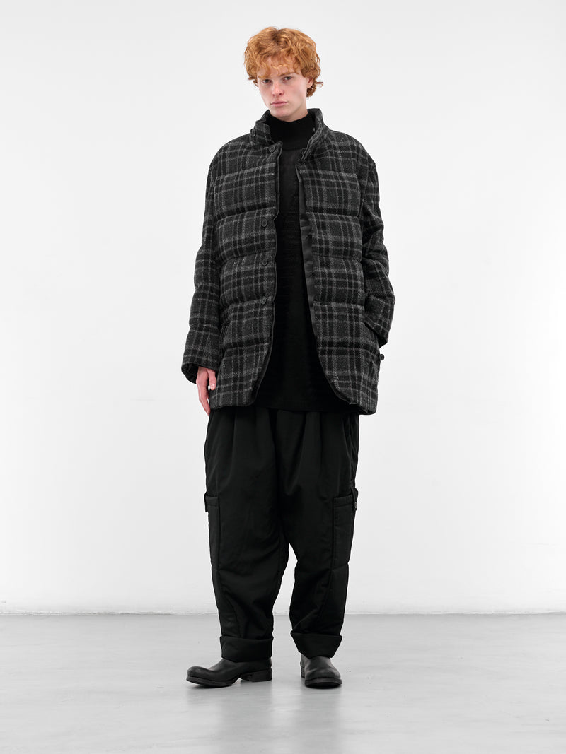 Black Plaid Wool Puffer Jacket (HL-J39-112-1-BLACK)