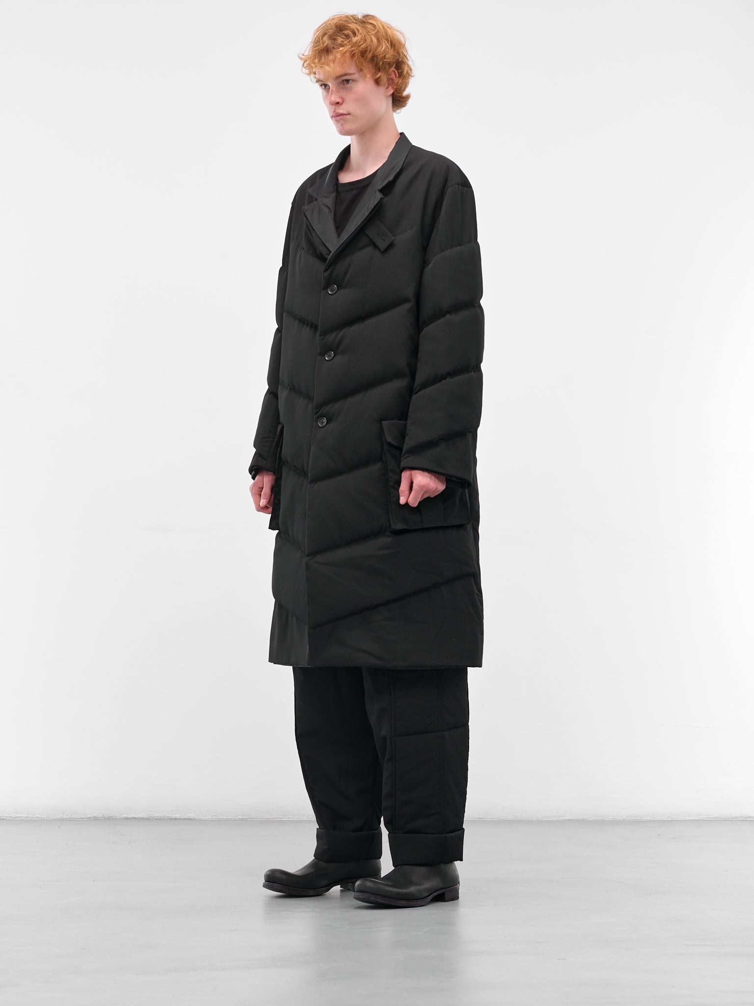 Black Diagonal Quilted Padded Coat (HL-J43-835-BLACK)