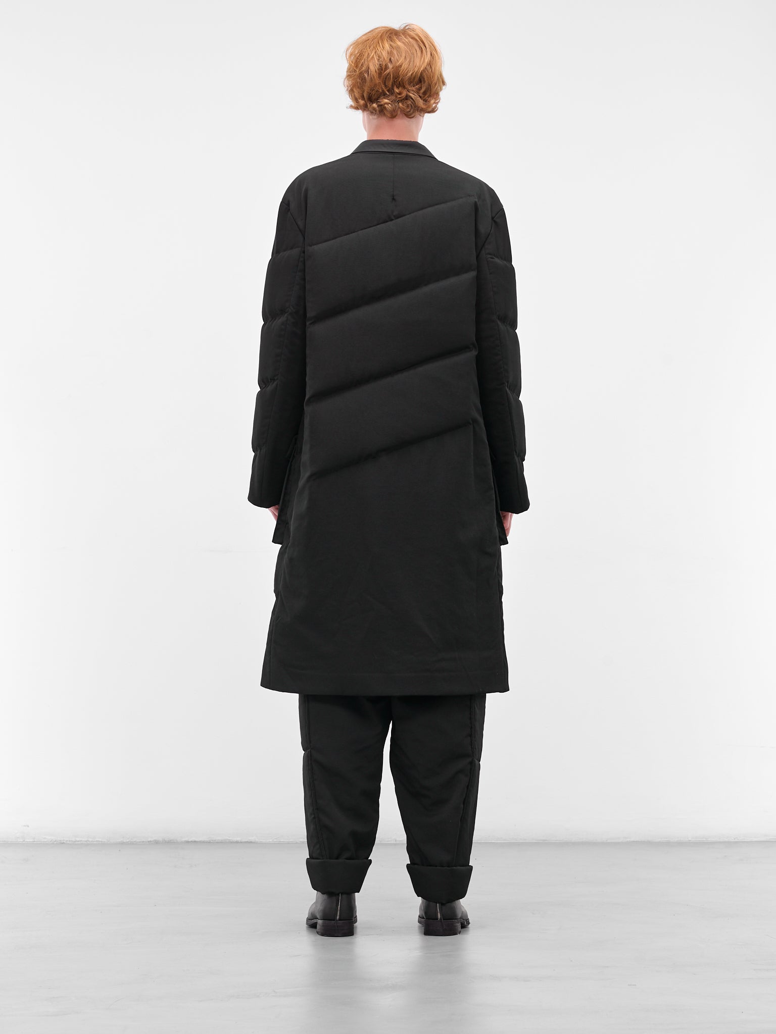 Black Diagonal Quilted Padded Coat (HL-J43-835-BLACK)