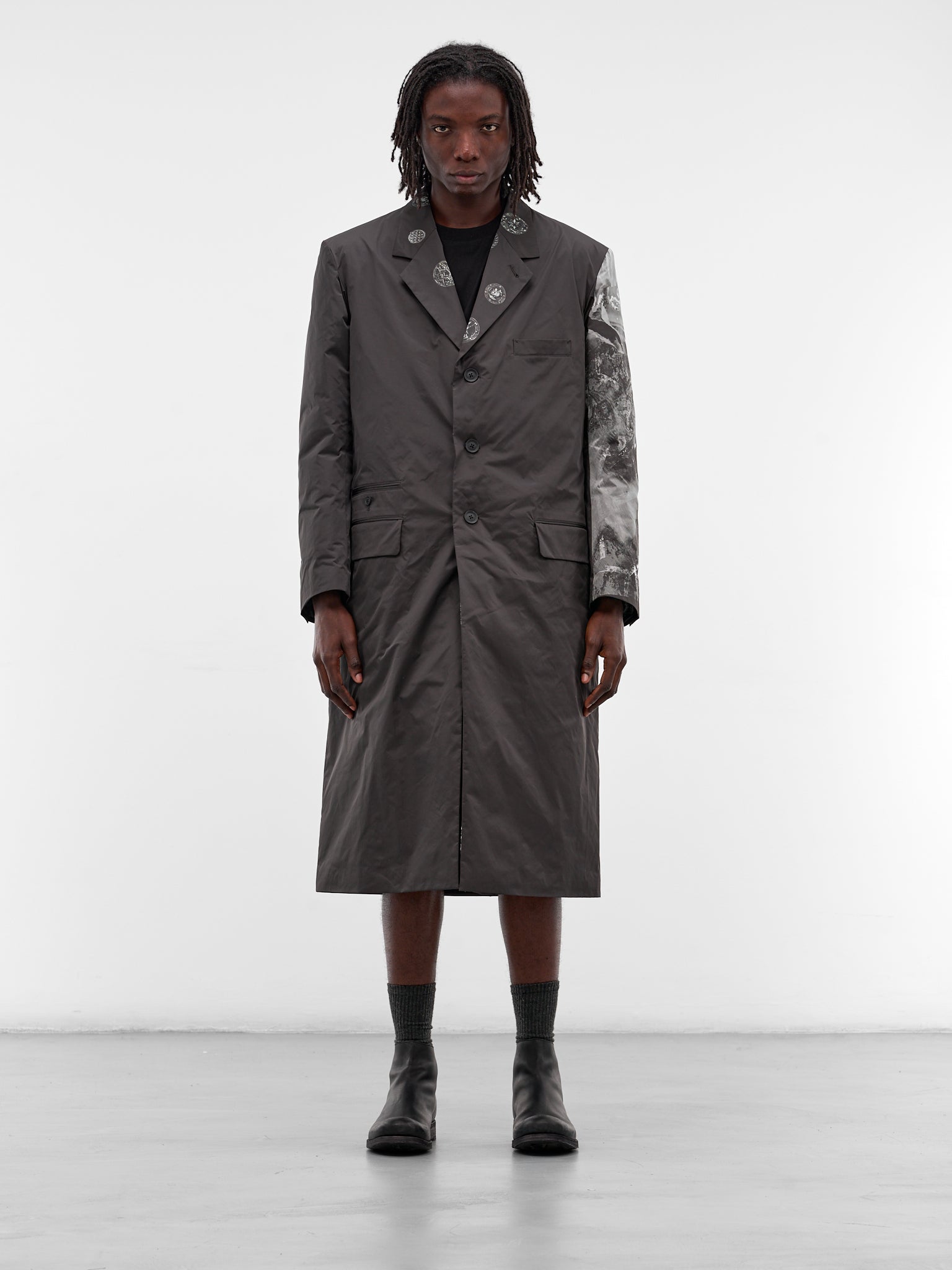 Black Reversible Graphic Padded Coat (HL-J44-831-BLACK)