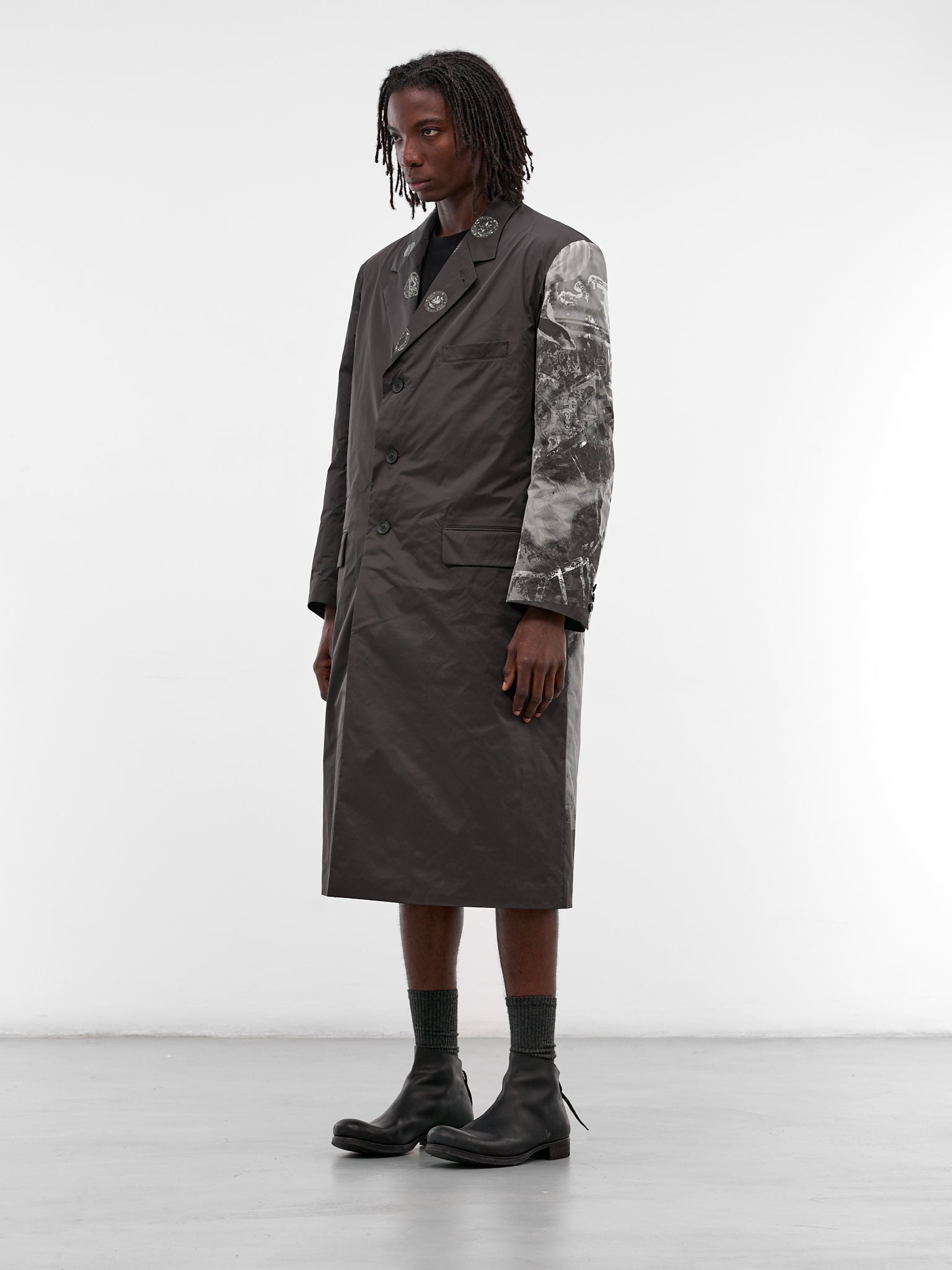 Black Reversible Graphic Padded Coat (HL-J44-831-BLACK)