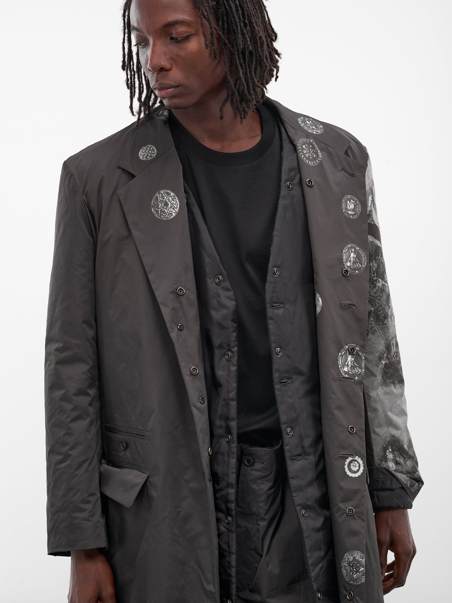 Black Reversible Graphic Padded Coat (HL-J44-831-BLACK)