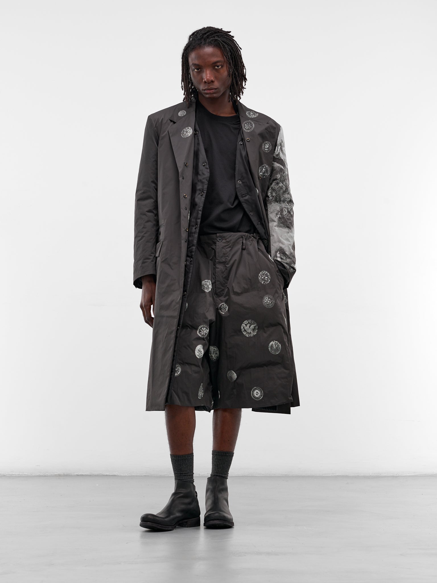 Black Reversible Graphic Padded Coat (HL-J44-831-BLACK)