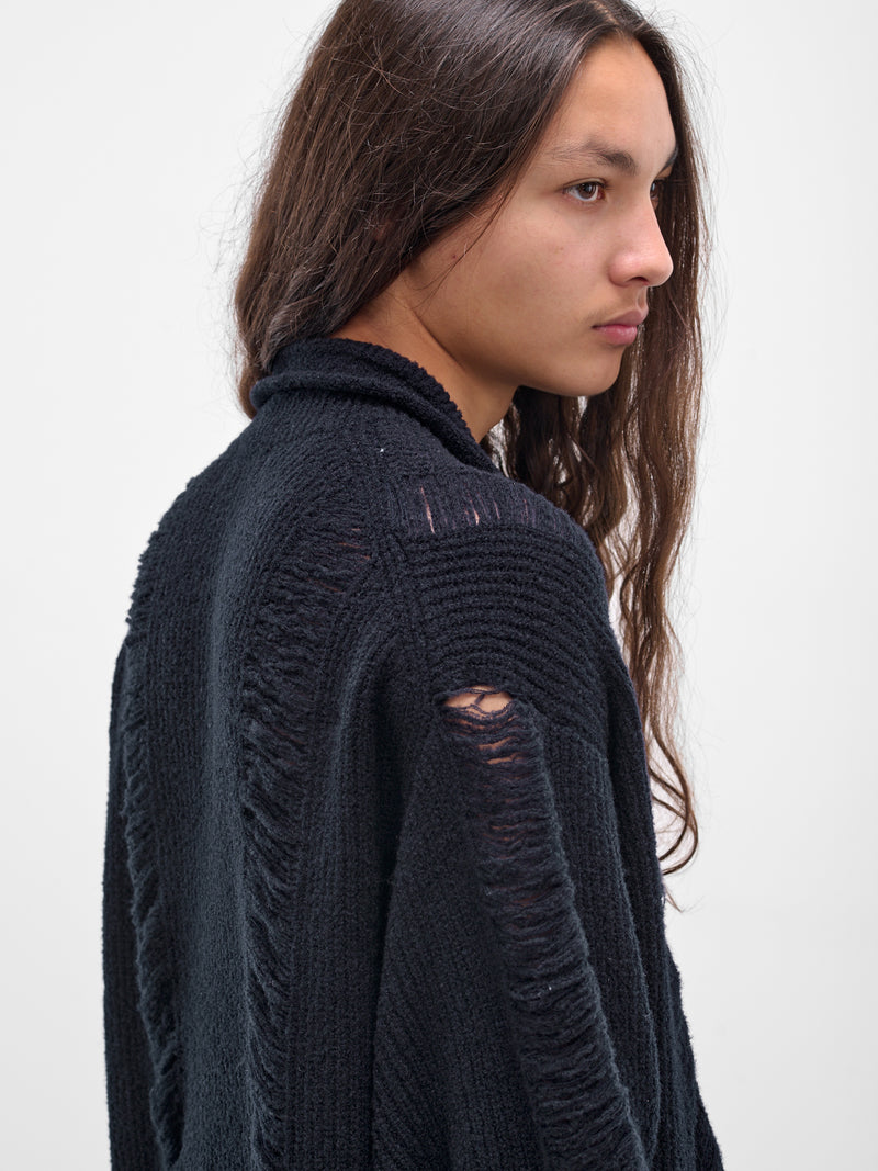 Navy Knit Distressed Polo Sweater (HL-K16-194-2-NAVY)