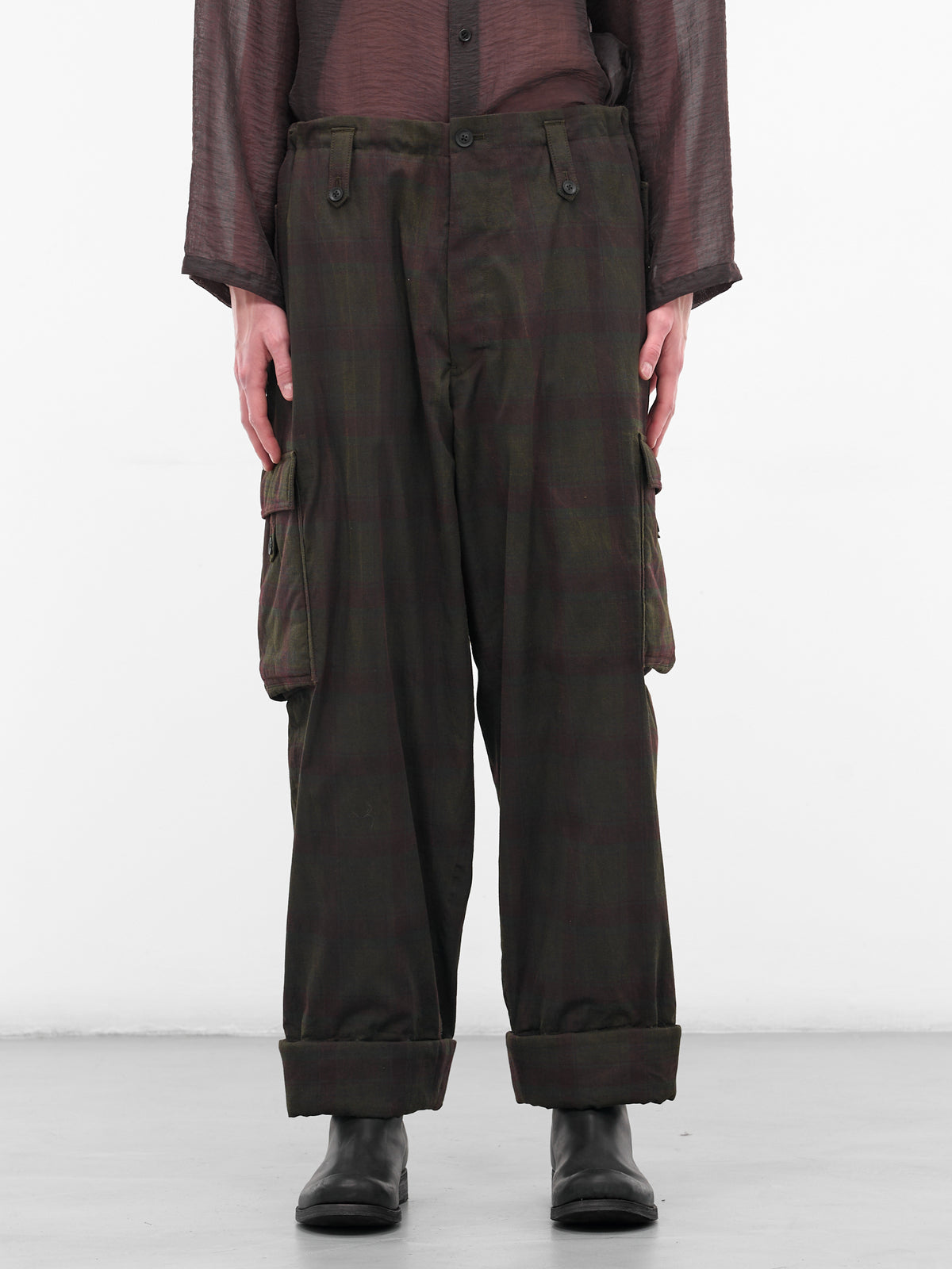 Black Wide Leg Plaid Cargos (HL-P61-015-1-BLACK)