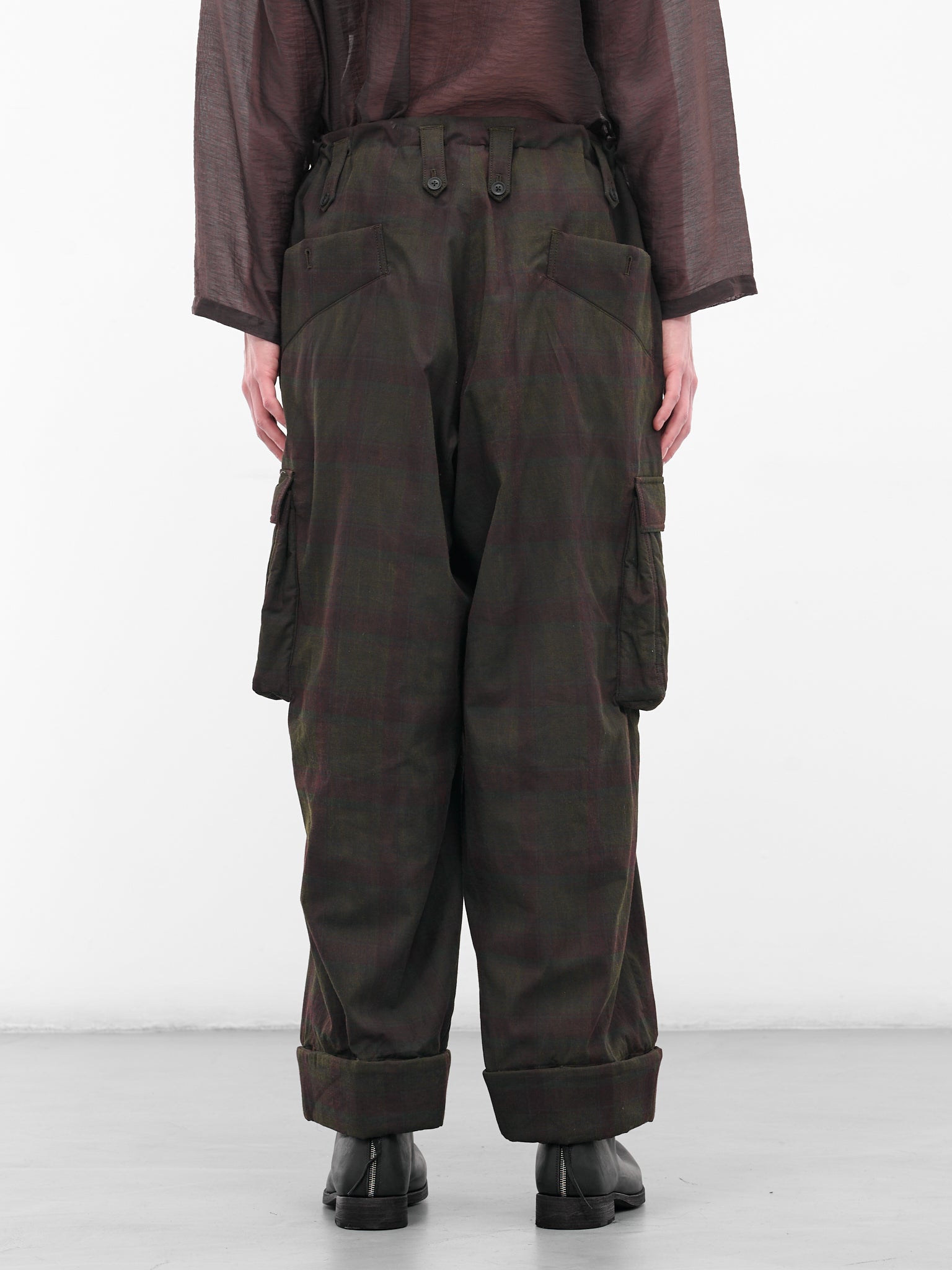 Black Wide Leg Plaid Cargos (HL-P61-015-1-BLACK)
