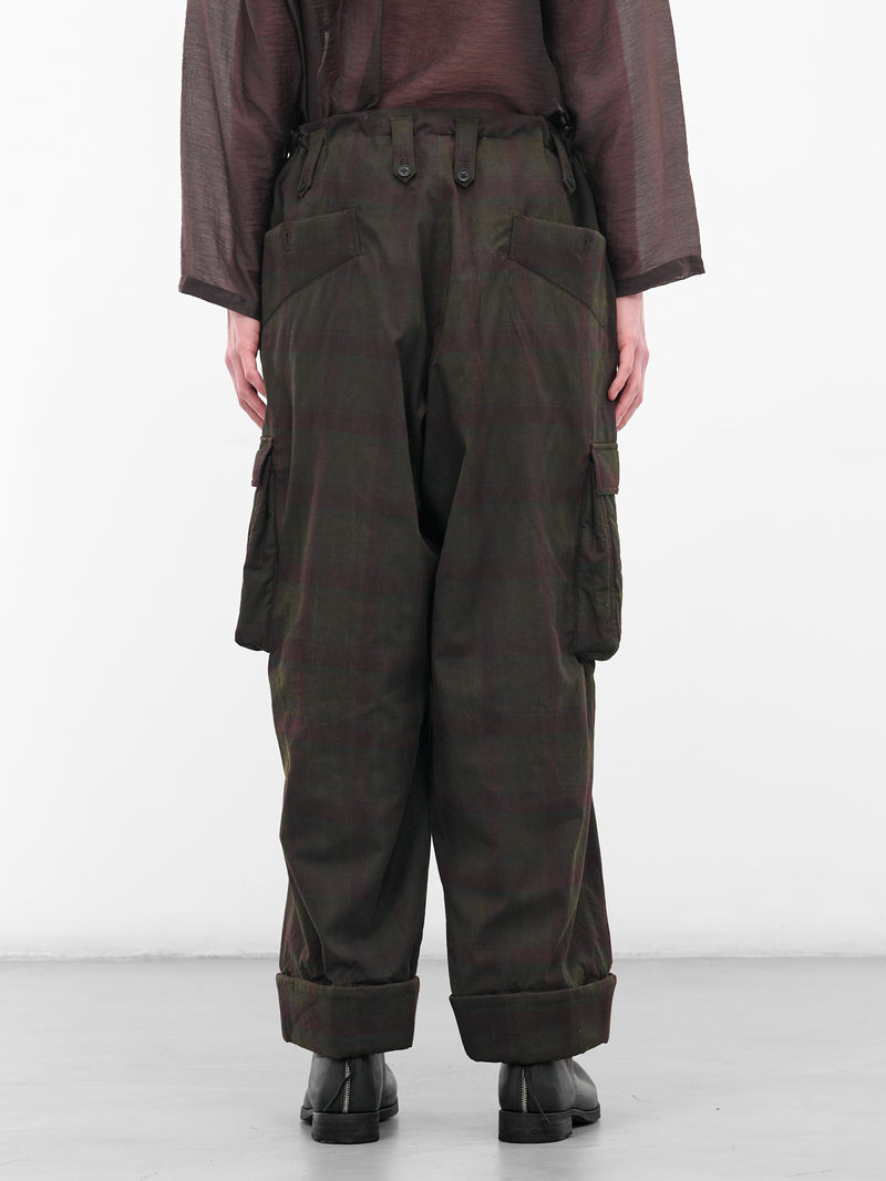 Black Wide Leg Plaid Cargos (HL-P61-015-1-BLACK)