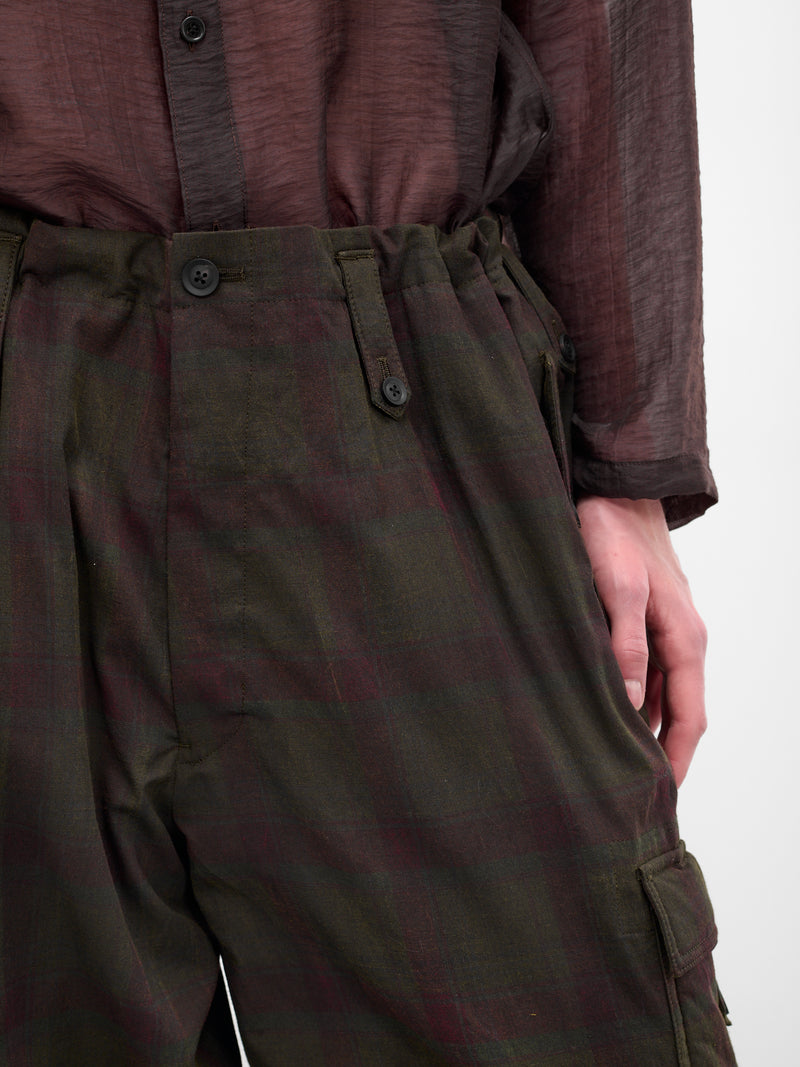 Black Wide Leg Plaid Cargos (HL-P61-015-1-BLACK)