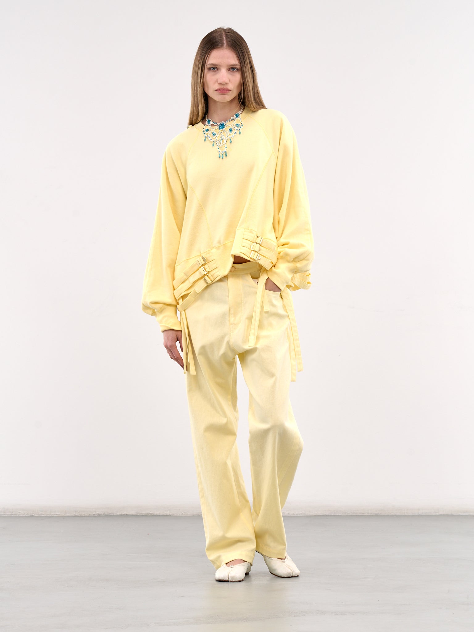 Yellow Belted Cotton-Linen Jeans (UC1E1504-LIGHT-YELLOW)