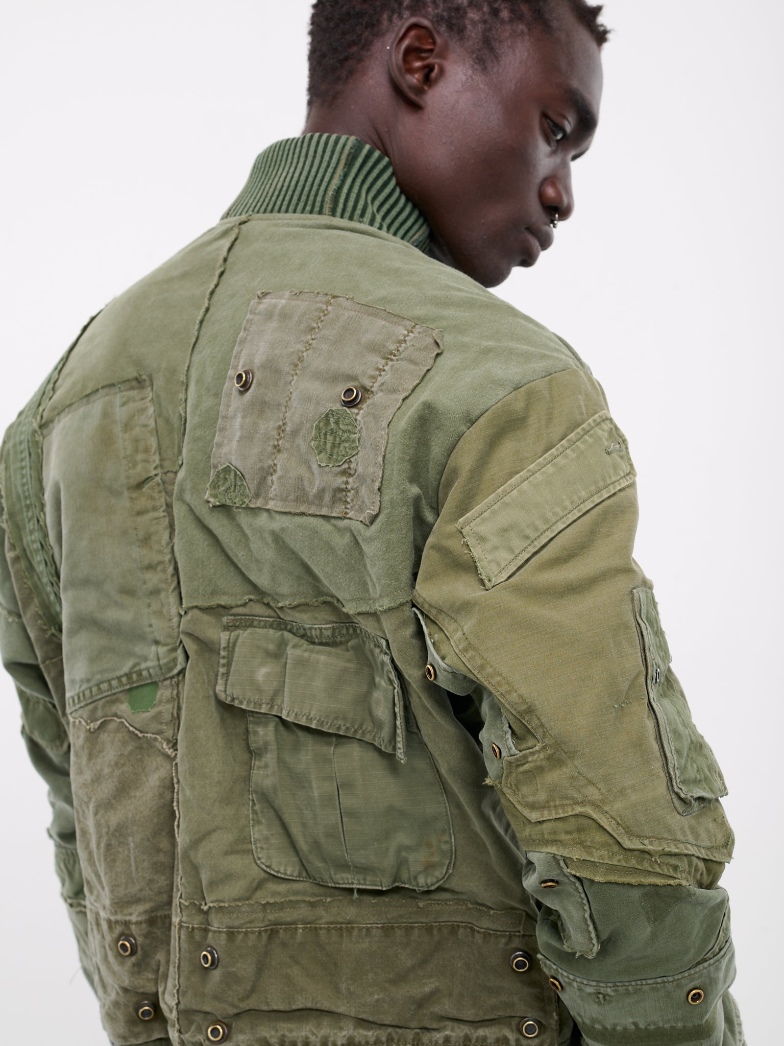 Greg Lauren Mixed Army Flight Jacket Green