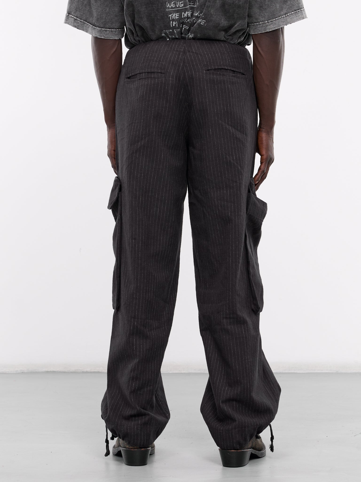 Wide Leg Pinstripe Trousers (HM202-BLACK)