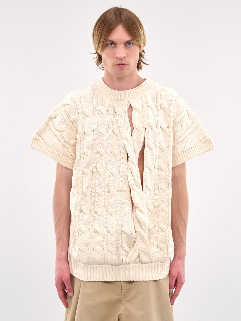 Slashed Short Sleeve Knit Sweater (HMMA75072A-NATURAL)