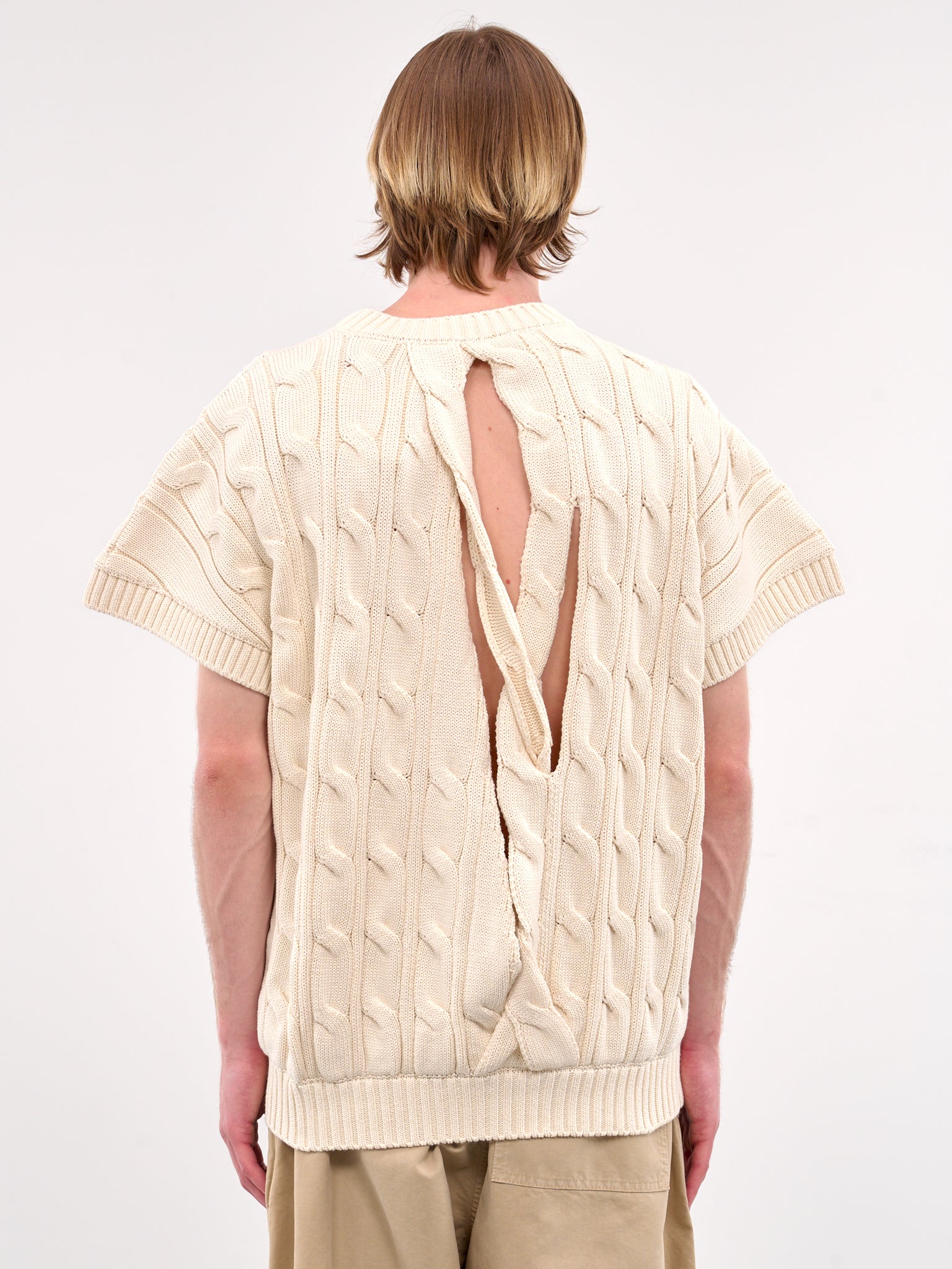 Slashed Short Sleeve Knit Sweater (HMMA75072A-NATURAL)