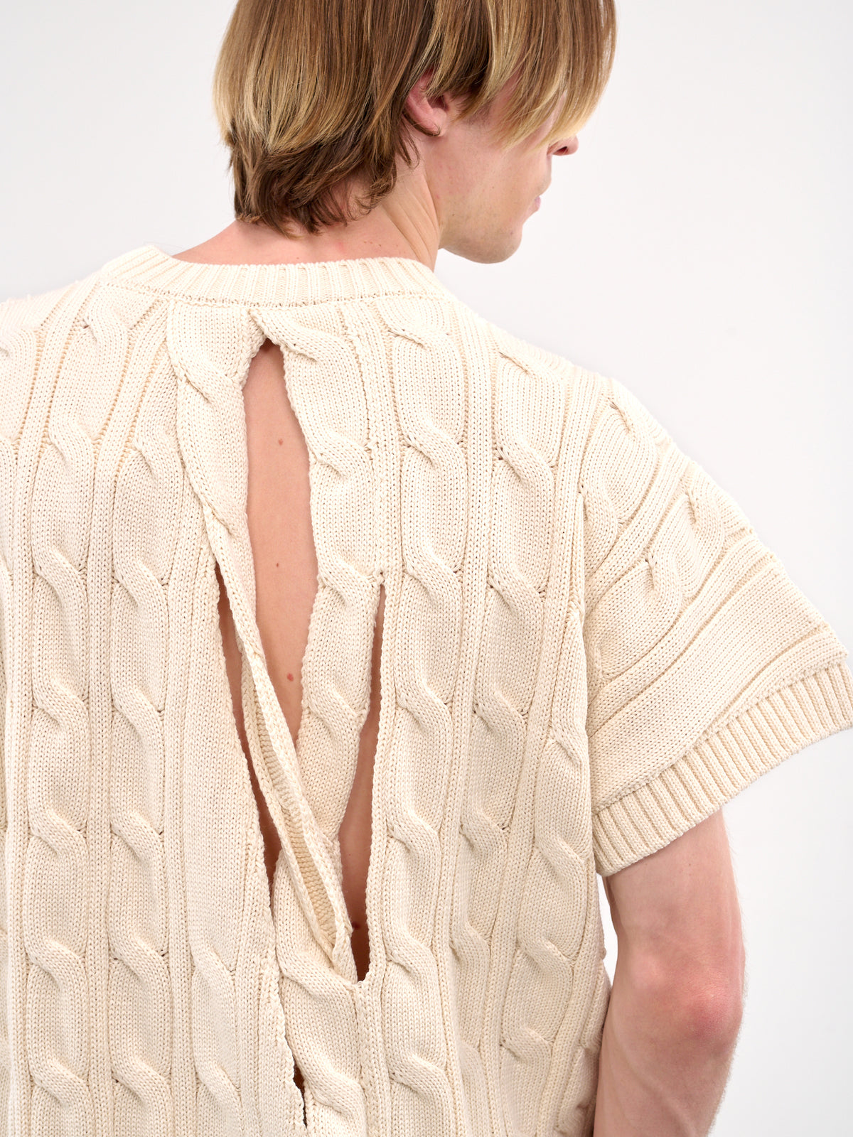 Slashed Short Sleeve Knit Sweater (HMMA75072A-NATURAL)