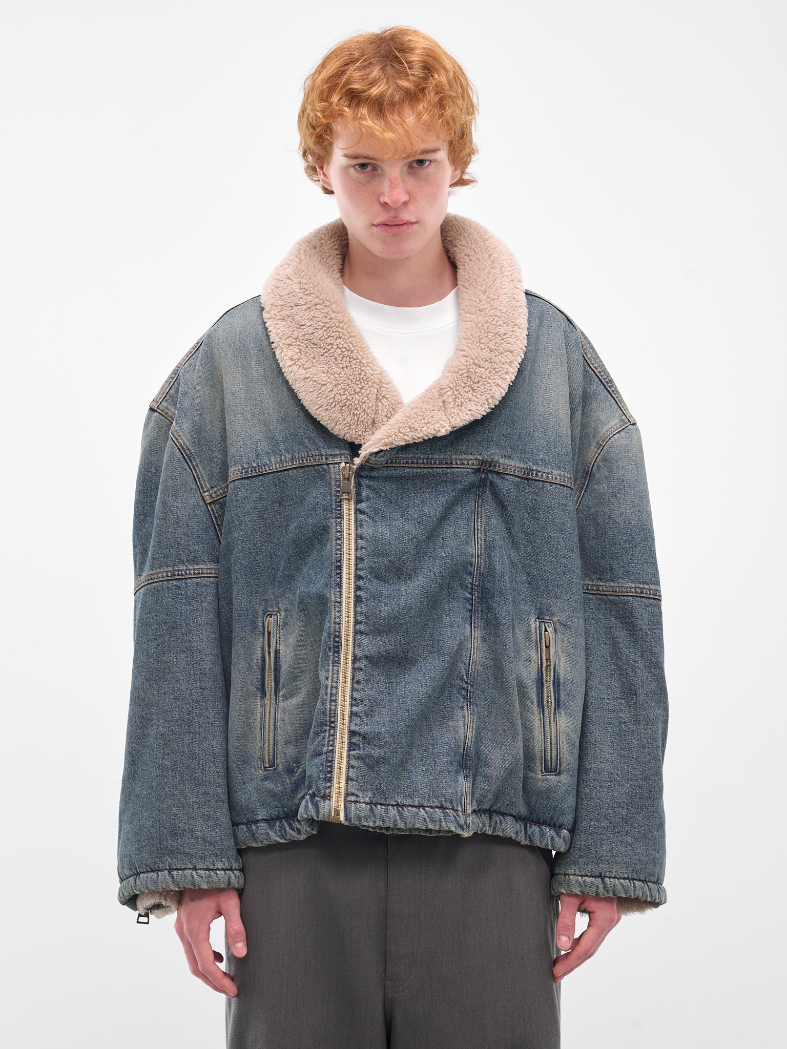 Blue Denim Shearling Boxy Jacket (HMMB67033C-HB251B-DARK-BLUE)
