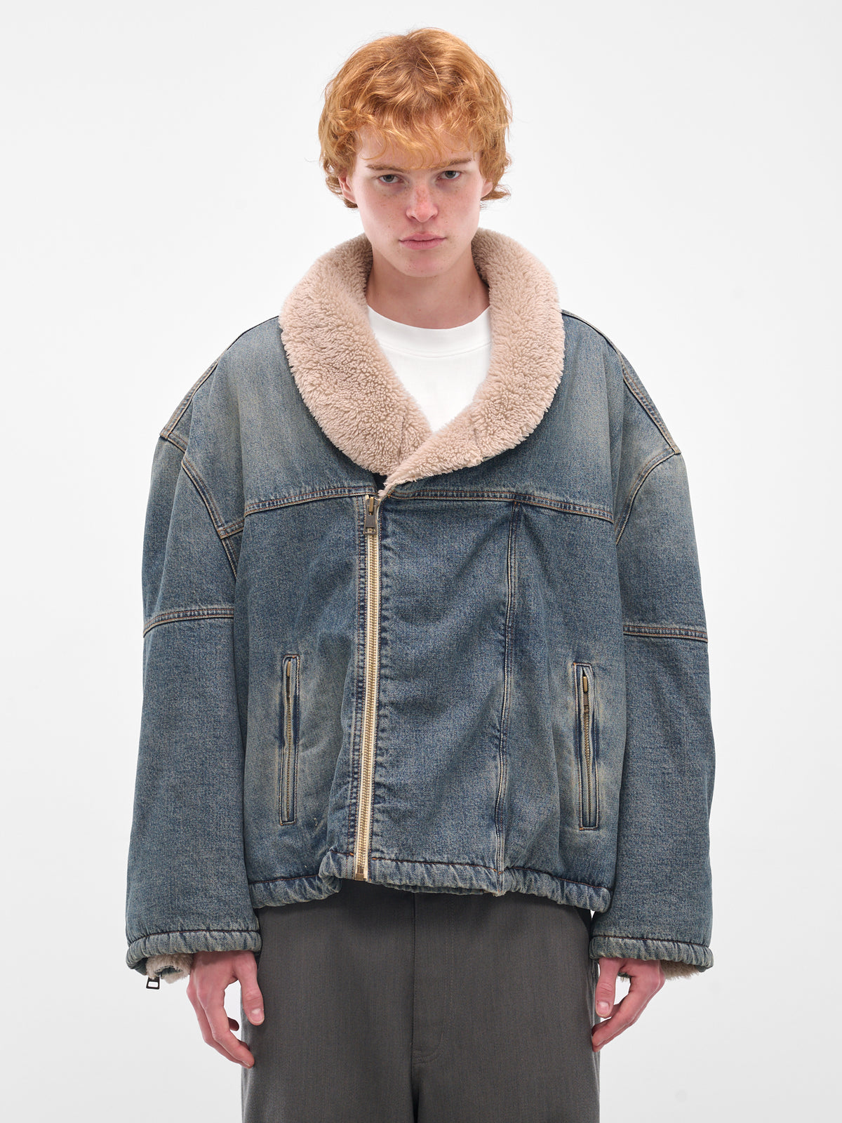 Blue Denim Shearling Boxy Jacket (HMMB67033C-HB251B-DARK-BLUE)