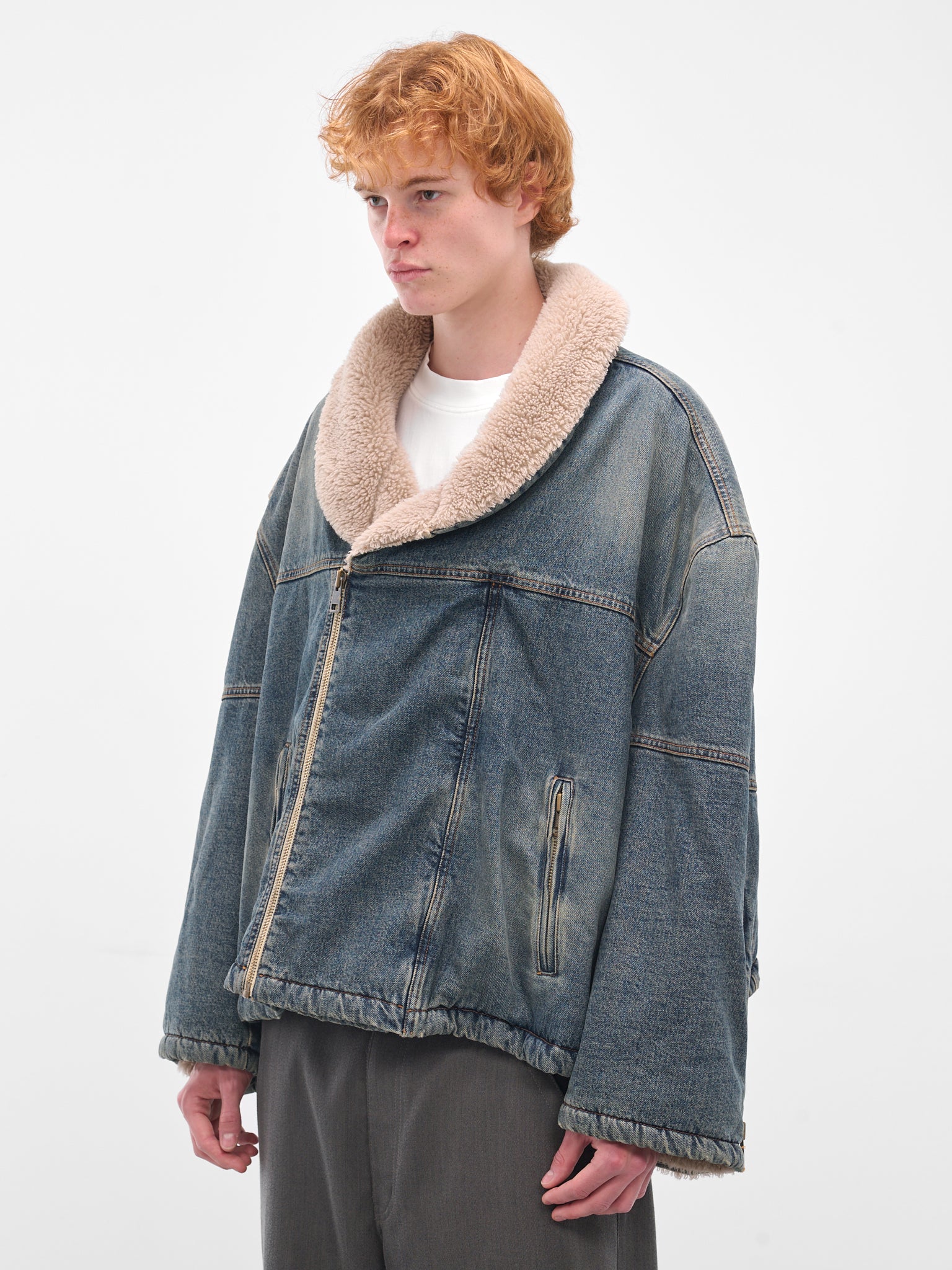 Blue Denim Shearling Boxy Jacket (HMMB67033C-HB251B-DARK-BLUE)