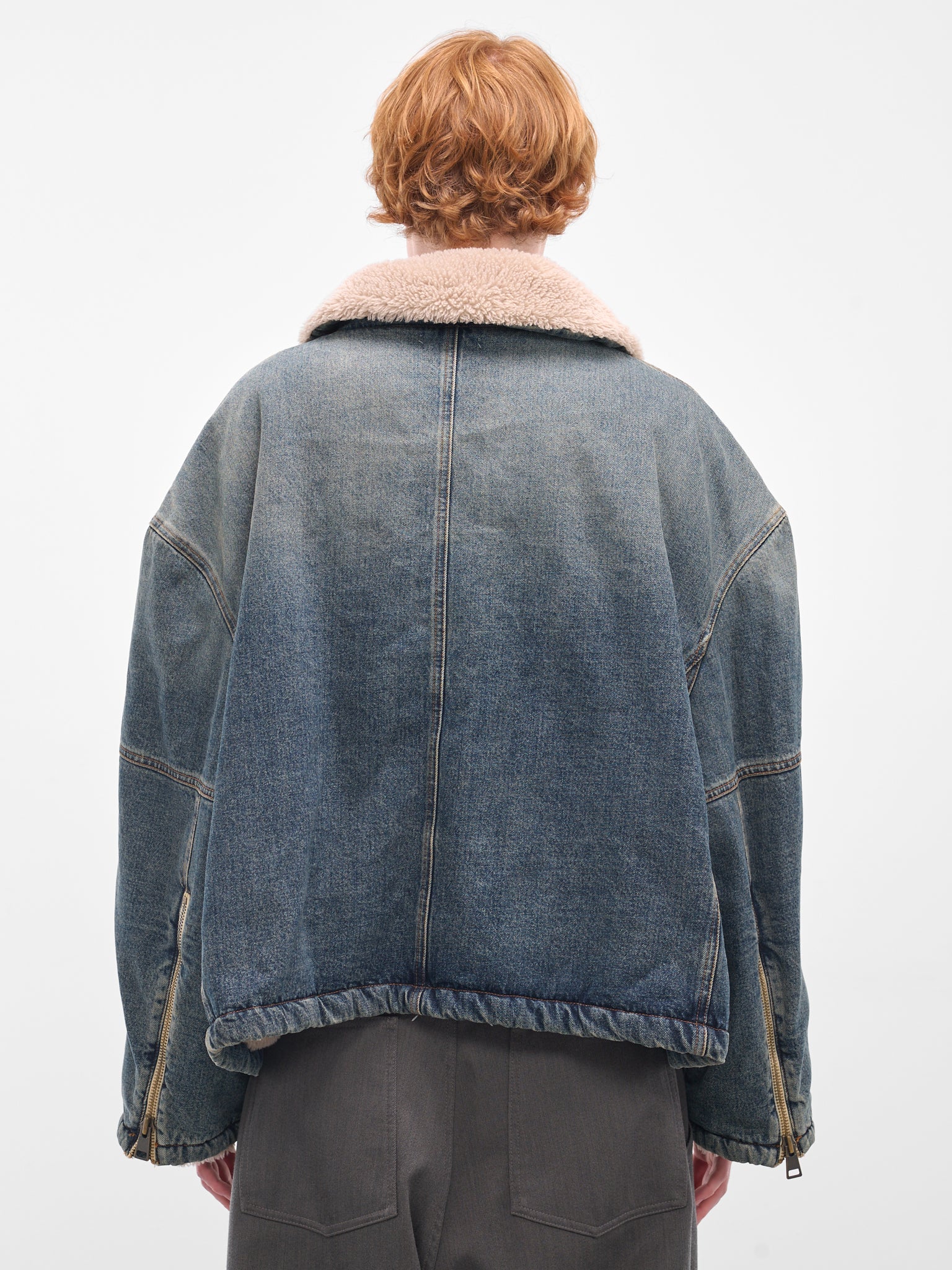 Blue Denim Shearling Boxy Jacket (HMMB67033C-HB251B-DARK-BLUE)